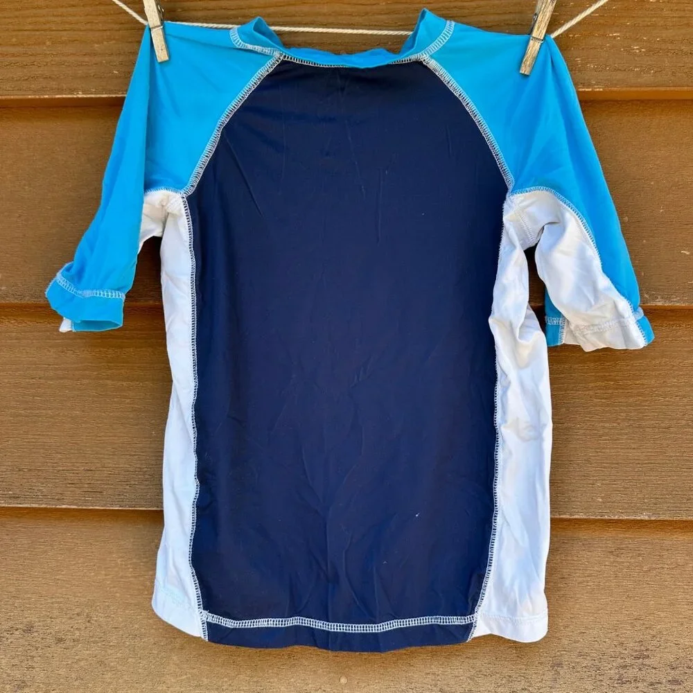 Op Boys Swim Shirt South Shore Surf School Design Blue & White Rash Guard Size M